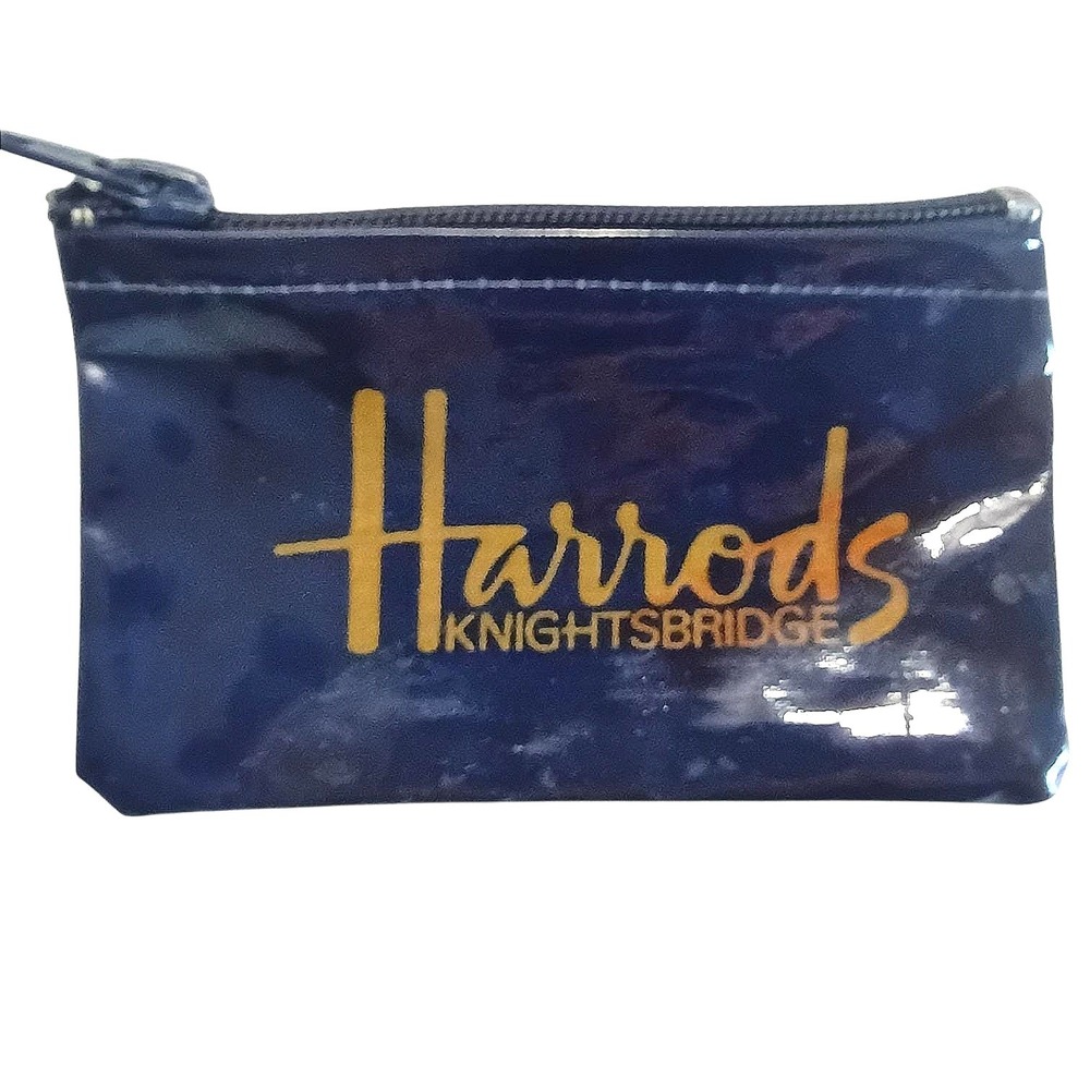 Harrods Knightsbridge Navy Patent Zip Coin Purse Cosmetic Pouch London England